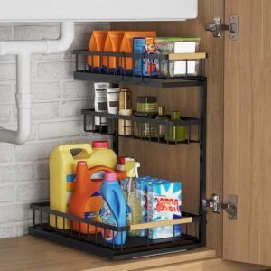 Fantasnight Kitchen Under Sink Storage Organiser Black 3 Tier 1 Pack
